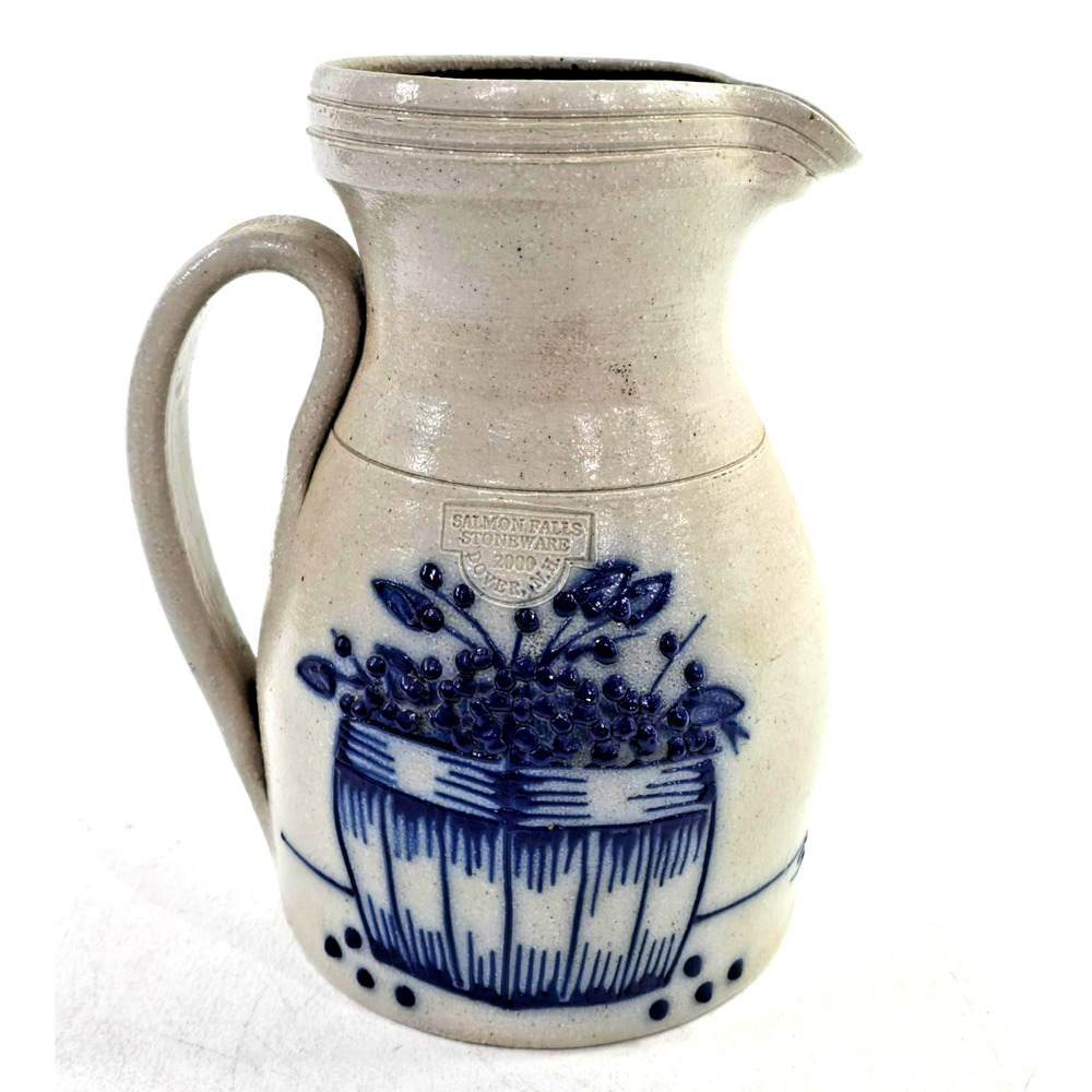 2000 Salmon Falls Decorated Stoneware Pitcher Crock Pottery Dover N.H.
